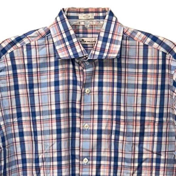 Peter Millar Plaid Long Sleeve Button Down Cotton Dress Shirt Size Large - Picture 2 of 8